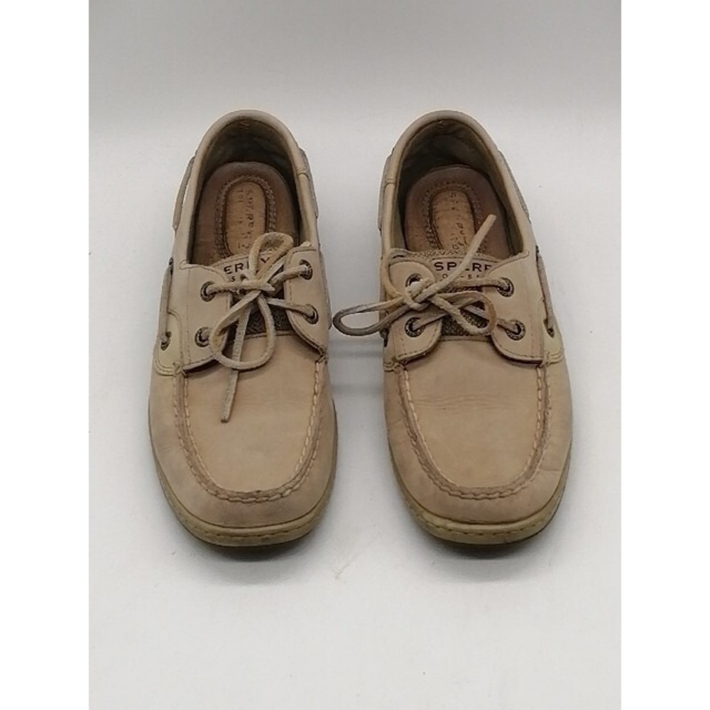 Sperry Top Sider Shoes Womens Beige 8.5 Boat‎ Leather Slip On Laces Casual